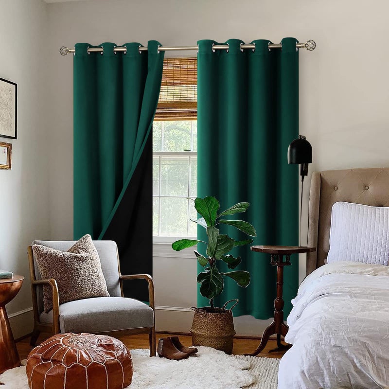 BGment Thermal Insulated 100% Blackout Curtains for Bedroom with Black Liner, Double Layer Full Room Darkening Noise Reducing Grommet Curtain (52 x 84 Inch, Emerald, 2 Panels) - Image 2